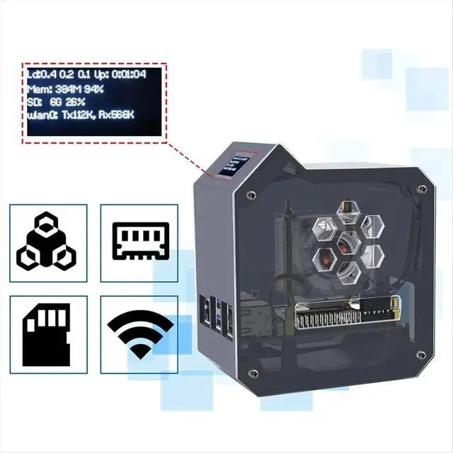 Alt view image 4 of 6 - uyuy For Raspberry Pi 5 ABS Mini Tower Case Kit Copper Tube Ice Tower Fan PWM JST RGB LED for RPI 5 Pi5