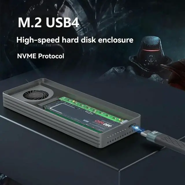 Alt view image 5 of 6 - USB4.0 40Gbps NVMe SSD Case SSD Enclosure M.2 to USB4.0 Adapter for M.2 NVME PCIE Built-in Cooling Vest Aluminum Case