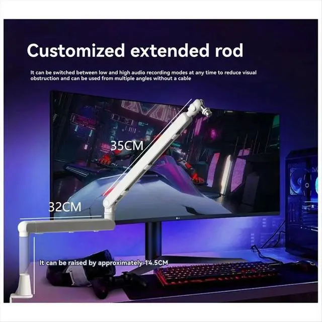 Alt view image 5 of 6 - Mic Stand Desk Heavy Duty Boom Arm Bear with Desk Mount Clamp and Extended Riser Adjustable Microphone Stand Desk