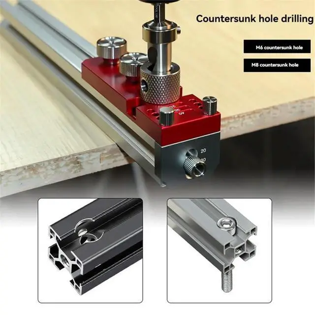 Alt view image 5 of 6 - Aluminum Profile Drill Guide Access Hole Drill Jig with M6/M8 Step Drill Bits for 20 30 40 Series Extrusion Profile