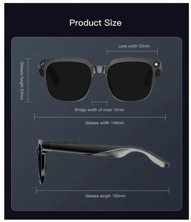 Alt view image 2 of 6 - Glasses with Camera 4K Bluetooth, 8MP Hidden Video, AI Voice, Live Feed, 150+ Language Translate