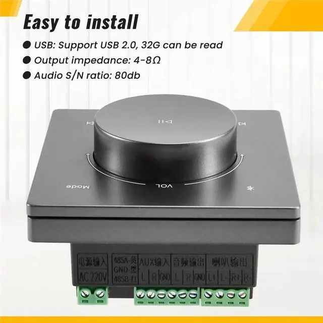 Alt view image 3 of 6 - Home Mini Audio Wall Amplifier Hotel Background Music Control Panel TF AUX Bluetooths Player System Control Panel