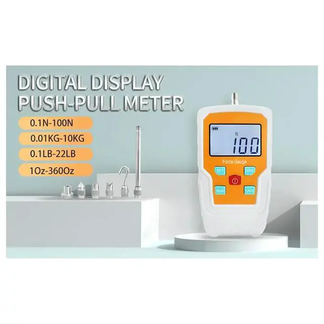 Alt view image 2 of 6 - Digital Force Gauge Push and Pull Meter Dynamometer Tension Pressure Tester Thrust Meter Compression Load Plug 100N