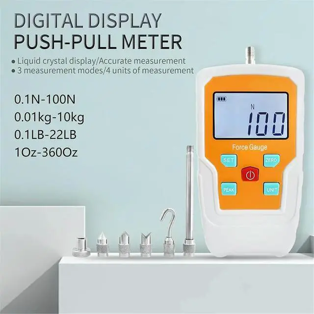 Alt view image 3 of 6 - Digital Force Gauge Push and Pull Meter Dynamometer Tension Pressure Tester Thrust Meter Compression Load Plug 100N