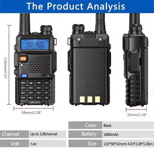Main image of UV-5R Walkie Talkie 5W Two Way Radio VHF UHF 136-174MHz 400-520MHz Dual Band Ham Radio Station Receiver EU Plug