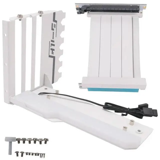 Alt view image 2 of 6 - Vertical GPU Mounting Bracket with PCI-E 4.0 X16 Riser Cable Video Card Support Kit 90 Degree Right Angle White