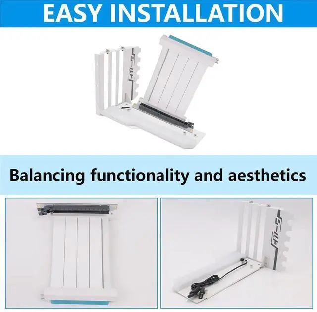 Alt view image 3 of 6 - Vertical GPU Mounting Bracket with PCI-E 4.0 X16 Riser Cable Video Card Support Kit 90 Degree Right Angle White