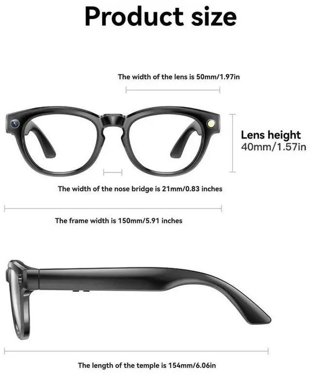 Main image of GS80 AI Bluetooth Glasses Photo Capture Call & Music Functions Automatic Speech Recognition for License Plates