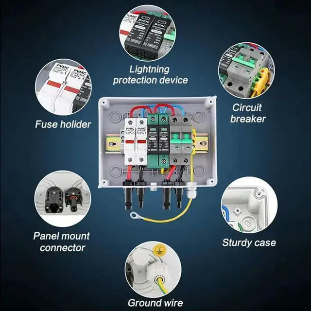 Main image of Solar Photovoltaic PV Combiner Box with Lightning-Pattern Protection 1 in 1 Out DC 600V Fuse MCB SPD Waterproof Box IP65