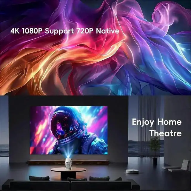 Alt view image 4 of 6 - HY300 Ultra HD 4k LED Video Projector Android11 with 6 BT5.4 1280x720P Home Cinema Projector US Plug