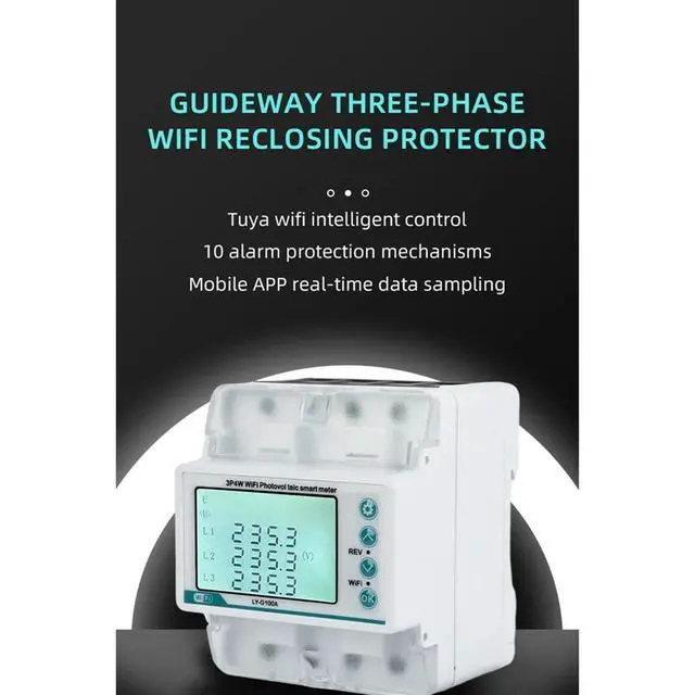 Alt view image 4 of 6 - 3 Phase 4 Wire 100A Tuya Bi-Directional Energy Power KWh Meter over Under Voltage Protector over Load Protect