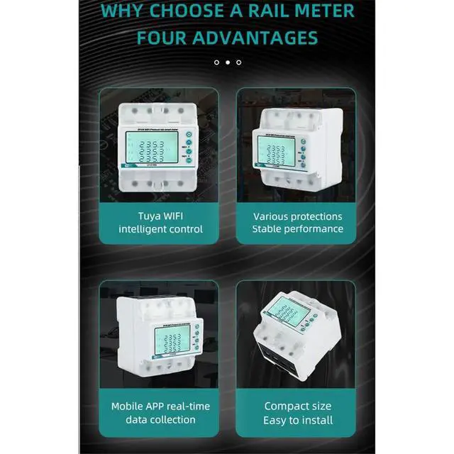 Alt view image 6 of 6 - 3 Phase 4 Wire 100A Tuya Bi-Directional Energy Power KWh Meter over Under Voltage Protector over Load Protect