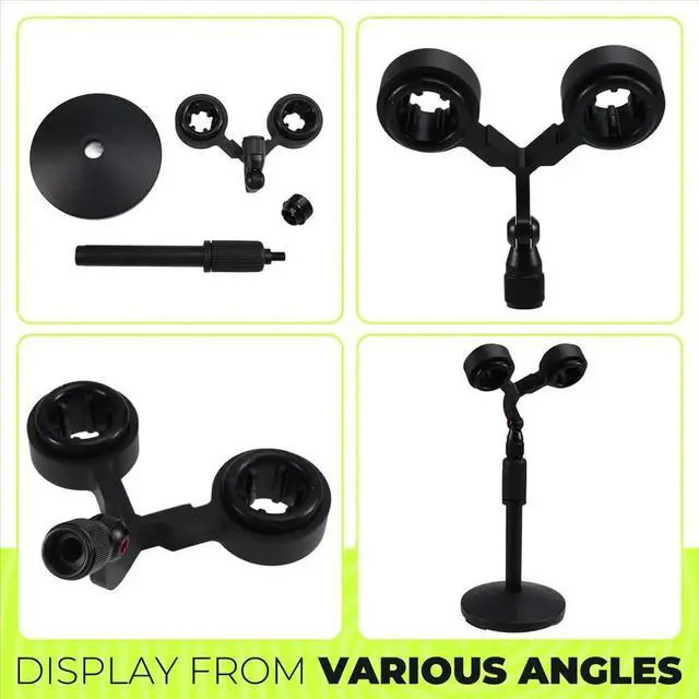 Alt view image 4 of 6 - Dual Microphone Stand Kit for SM57 Universal Twin Support Shock Mount Presidential Microphone Installation