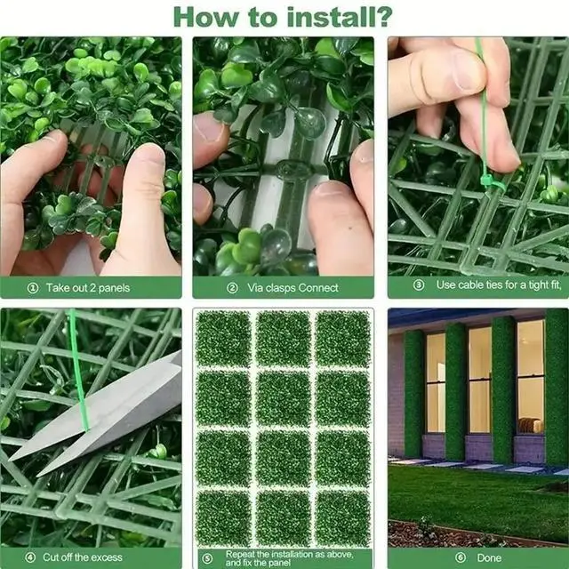 Alt view image 5 of 6 - 25Pcs Artificial Grass Wall Panels 10" X 10" Greenery Backdrop UV-Protected for Decor Wedding Garden Fence Decorations