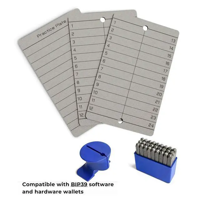 Alt view image 6 of 6 - uyuy Crypto Seed Phrase - Seed Phrase Plate and Stamp Set - Offline Cold Wallet for 12-24 Words for BIP39 Wallets