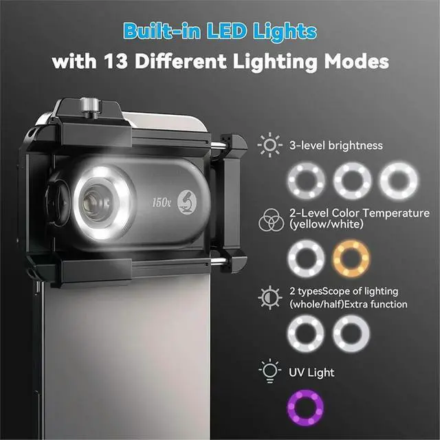 Alt view image 2 of 6 - 3-in-1 Phone Microscope Lens 100X/150X/200X with LED Light for Android/for
