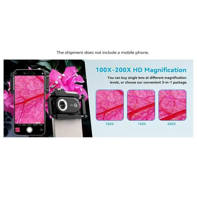 Alt view image 3 of 6 - 3-in-1 Phone Microscope Lens 100X/150X/200X with LED Light for Android/for