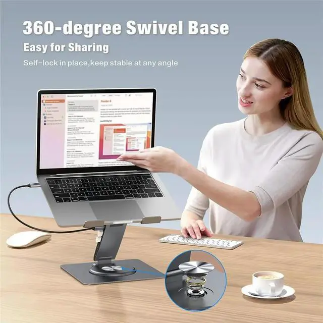 Main image of 9-in-1 Desk Laptop Stand with Docking Station, 360° Rotation 4K60Hz, 3 USB3.0, 100W PD Charging for PC Laptop