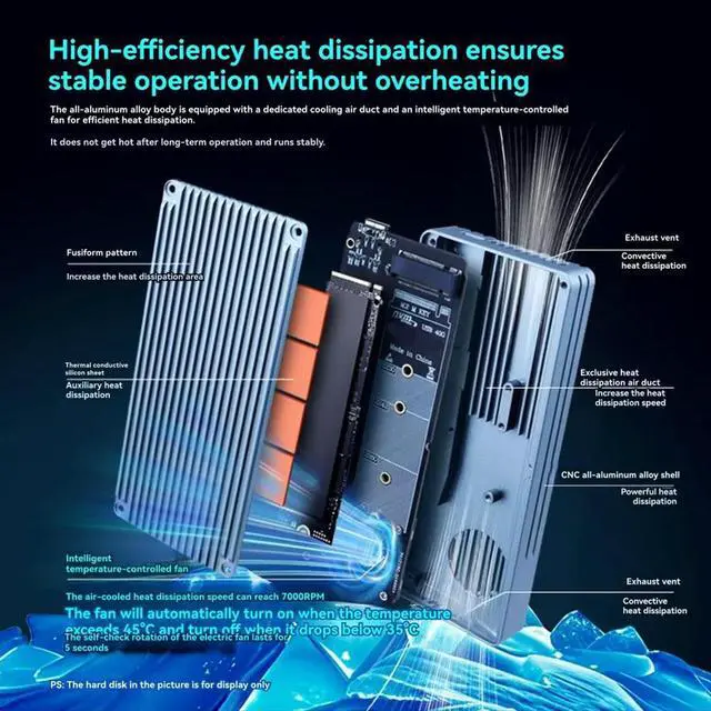 Alt view image 2 of 6 - M.2 SSD Enclosure 40Gbps M.2 NVMe Case USB4/USB3.2 Type C SSD Case Cooling for 2280/2230 SSD Disk for Thunderbolt 4/3 B