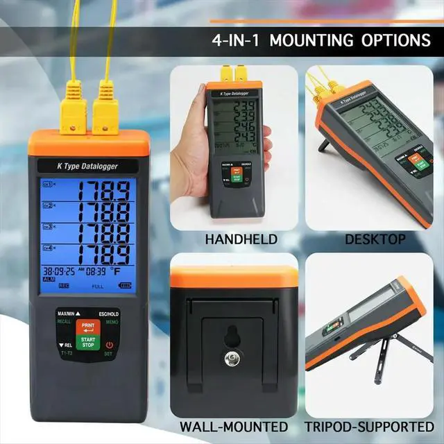 Alt view image 5 of 6 - uyuy Digital K-Type Thermocouple Meter with 4 Channel Temperature Instrument GLP Secured 48K Records CSV Format
