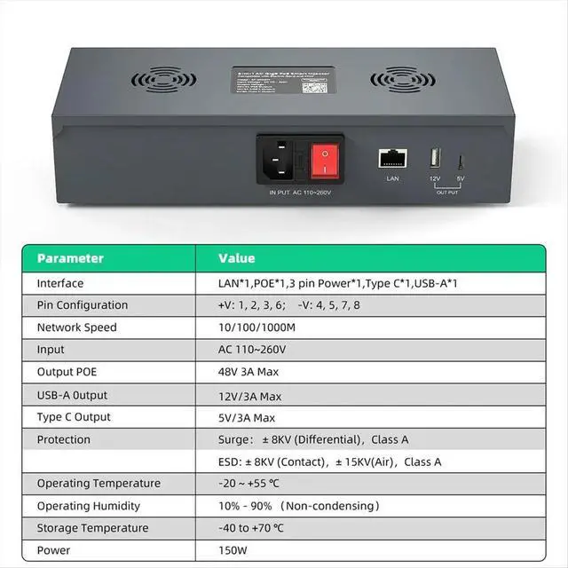 Alt view image 5 of 6 - POE Injector for Starlink Mini Version 5-In-1 AC POE Injector and Separator Set for Starlink Mini Dish US PLUG