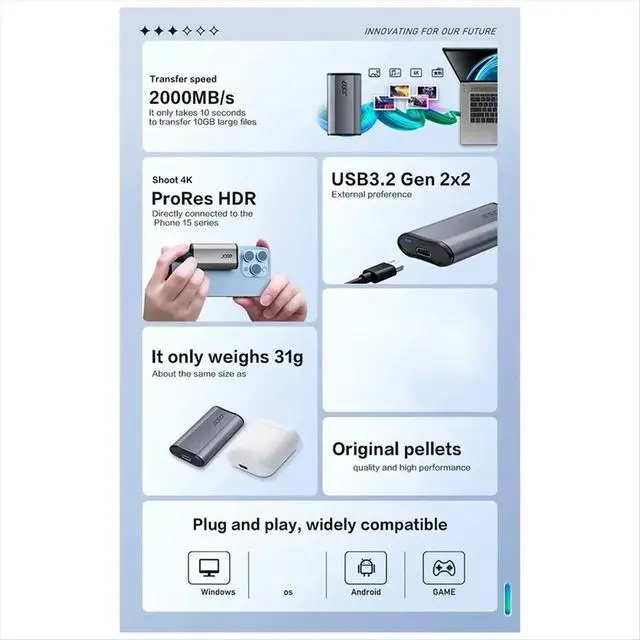 Alt view image 6 of 6 - Elite SE880 External SSD Solid State Drive 1TB USB 3.2 Gen2 X2 Type-C PSSD Hard Disk for PC Laptop