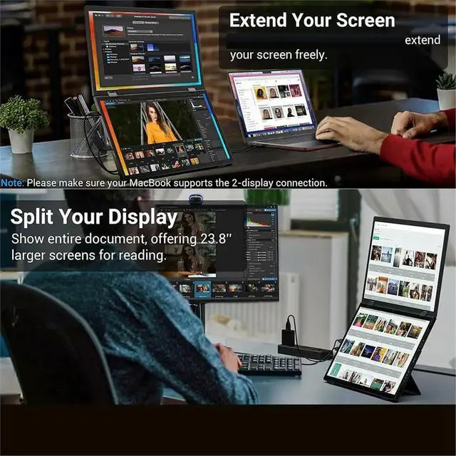 Alt view image 6 of 6 - 15.6 Inch FHD Protable Monitor IPS Folding Stacked Dual Laptop Screen Extender USB-C External Computer Display Screen