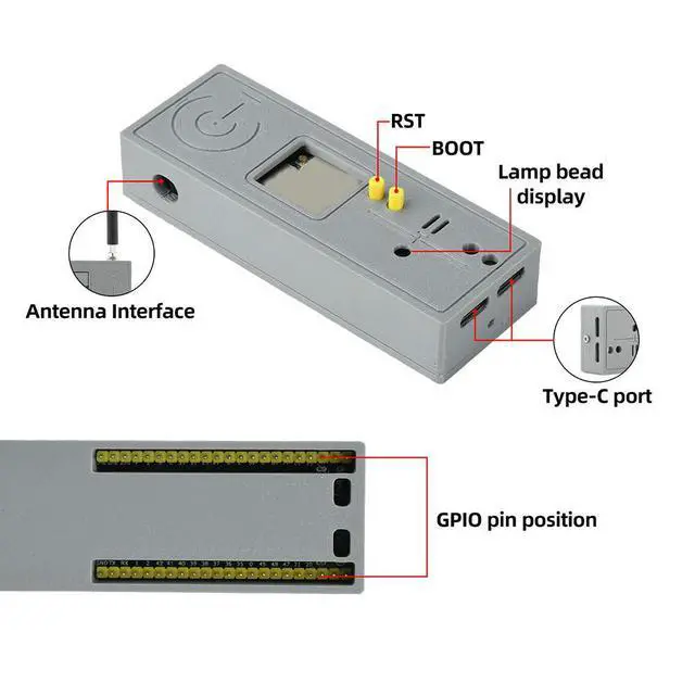 Alt view image 3 of 6 - Protective Grey Case Compatible With ESP32-S3 44Pin BT Development Board Enclosure Kit With Antenna Hole Type C Opening