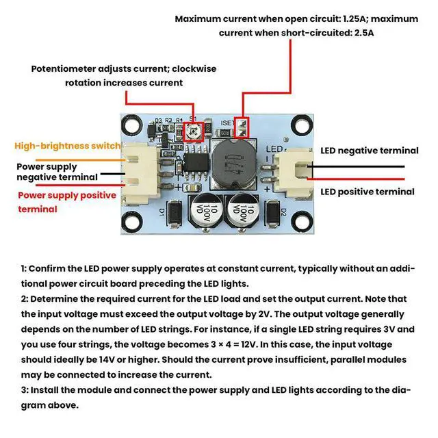Alt view image 2 of 6 - DC 5-85V electric vehicle LED light high-power constant current power drive module, built-in ligent temperature protection