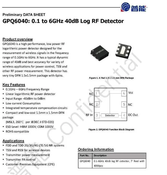 Main image of GPQ6040 0.1-6GHz 40dB Log RF Detector