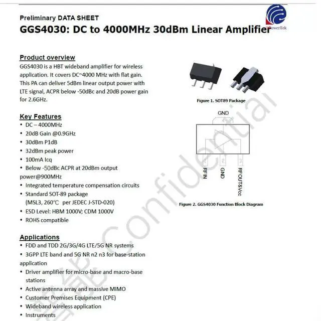 Main image of GGS4030 DC to 4000MHz 30dBm RF Power Amplifier