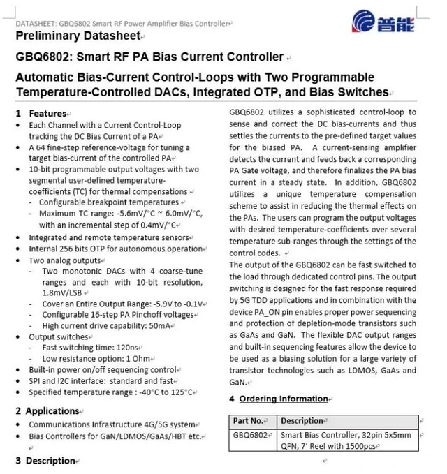 Main image of GBQ6802 RF PA Bias Current Control IC with Temperature-Controlled DAC and Bias Current Control