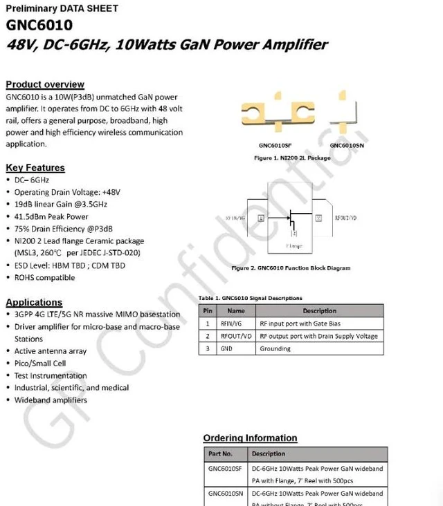 Main image of GNC6010 48V DC-6GHz GaN 10w GaN RF Power Amplifier