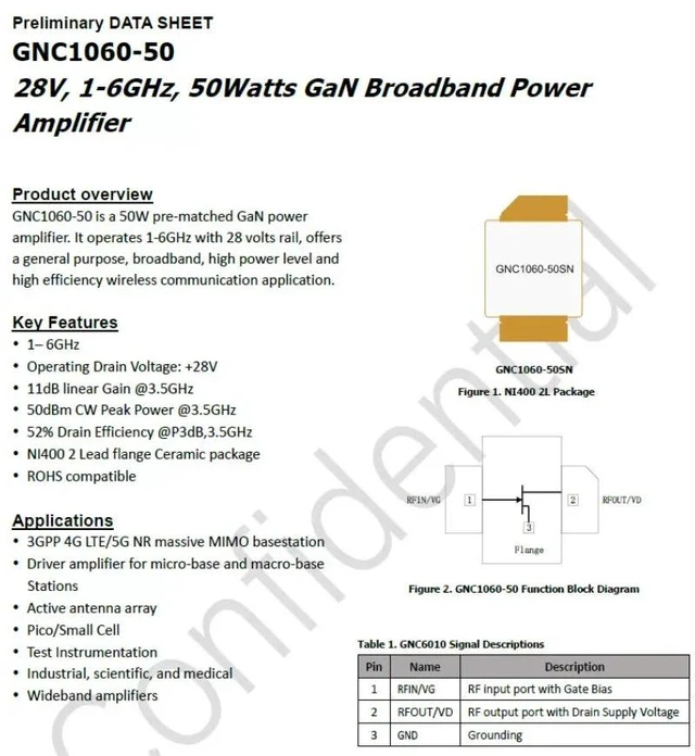 Main image of GNC1060-50 28V 1-6GHz GaN 50w GaN RF Power Amplifier