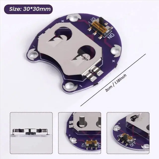 Main image of 2 X Coin Cell Holder for CR2032 - With Switch (2 Pcs)