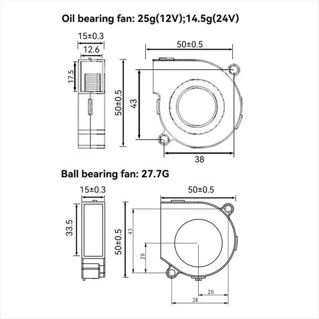 Alt view image 2 of 3 - 3D Printer Cooling Fan 12V, 5015 Turbo Blower, 2-Pin Connector High Rotational Speed Low Noise Cooler