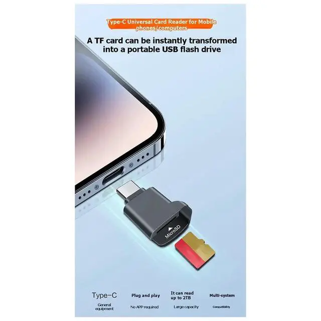 Alt view image 2 of 4 - Type-C 2.0 Mini TF Card Reader External Storage USB-C Adapter Compact and Stretchable Design for Data Transfer