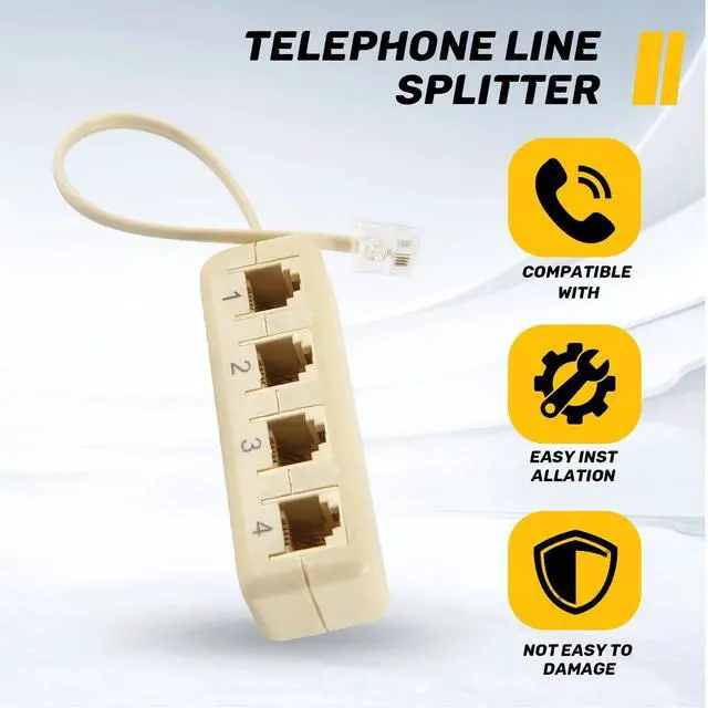Main image of RJ11 6P4C To 6P4C 4 Way Telephone Line Modular Splitter Adapter Beige
