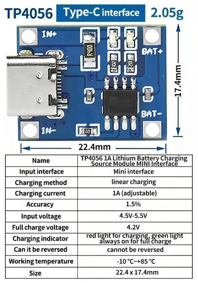 Main image of 5V 1A Lithium Charger Module, Type-C Charging Board with Protection, Dual Function Power PCB 10PCS