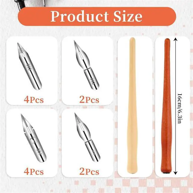 Alt view image 2 of 3 - 10 Pcs Dip Pen Set Nib Pen Holder Comic Pen Nib Set Pen Ink Nib Calligraphy Pen Nibs Wooden Drawing Pen