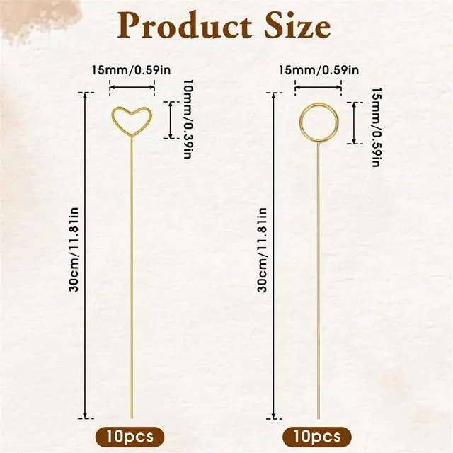 Alt view image 2 of 3 - 20 Pcs Gold Flower Card Holder Sticks, 12 Inch Metal Wire Floral Picks, Gold Flower Pick Card Holder,Heart, Circle