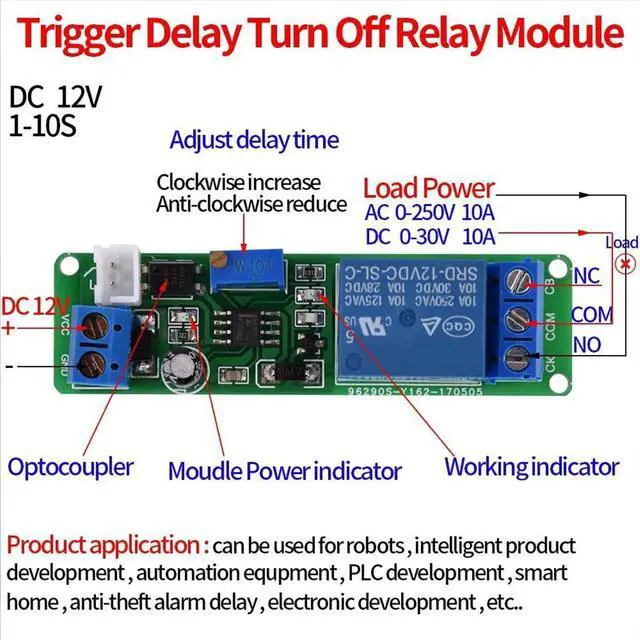 Main image of DC 12V Adjustable Timer Delay Turn OFF Module Timing Relay Time Switch 1-10sec Delay Off Switch Module