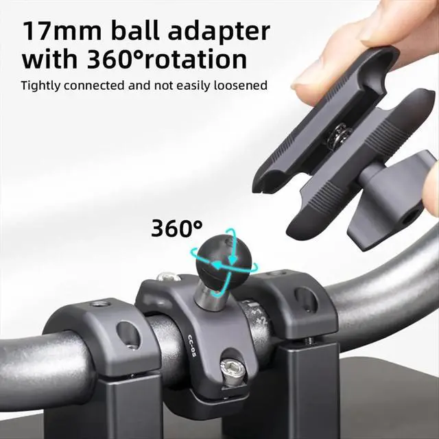Alt view image 2 of 6 - Aluminum 17mm Ball Head Adapter with 1/4 Inch Thread, 17mm Socket Arm, TPU Ball for Bike Motorcycle Phone Holder
