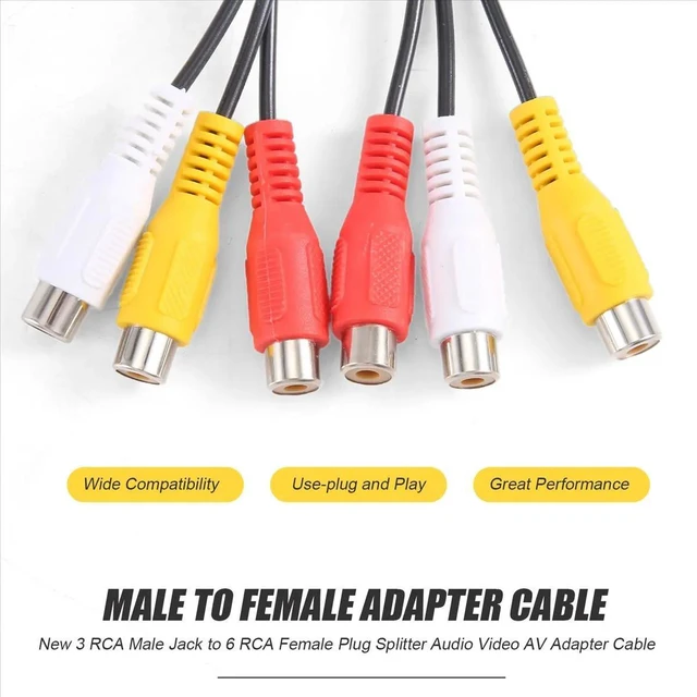 Main image of 3 Male Jack to 6 Female Plug Splitter Audio Video AV Adapter Cable