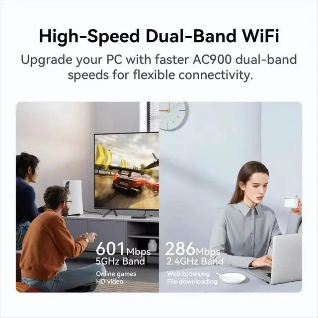 Alt view image 2 of 3 - 2 in 1 6 AX900 USB Bluetooth 5.4 Adapter Dual Band 2.4G+5GHz 900Mbps Network Card for Win10/11