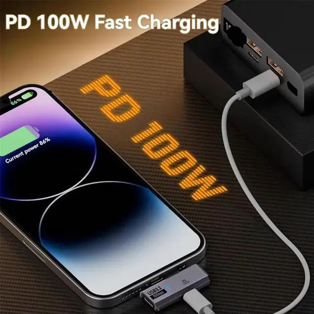 Main image of USB3.2 10Gbps USB C to Dual Type-C OTG Data Adapter Male to Female 100W Fast Charging Earphone Adapter White