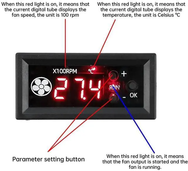 Main image of Fan Speed Regulator Meter 4-Wire PWM Digital Temperature Control Low-Temperature Shutdown Governor 3A