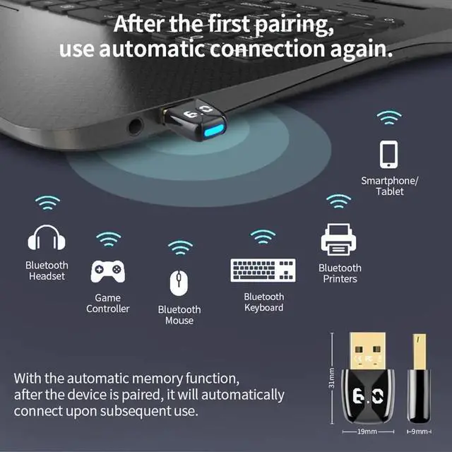 Main image of USB Bluetooth6.0 Dongle Bluetooth6.0 Adapter Receiver Transmitter for Bluetooth Keyboard Mouse Headphone Speaker
