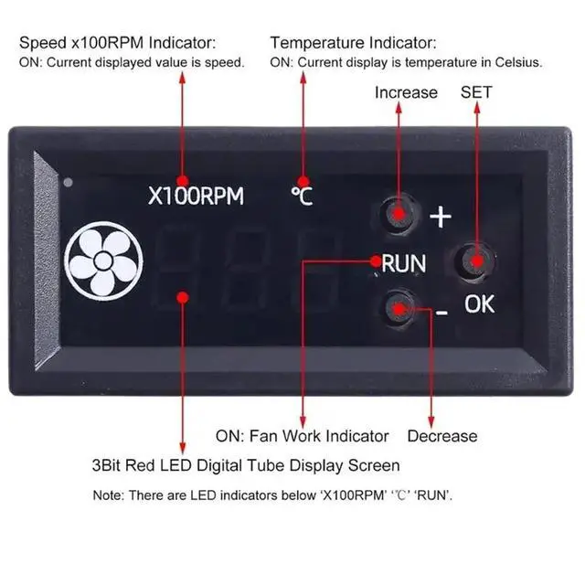 Alt view image 2 of 3 - Fan Speed Regulator Meter 4-Wire PWM Digital Temperature Control Low-Temperature Shutdown Governor 3A