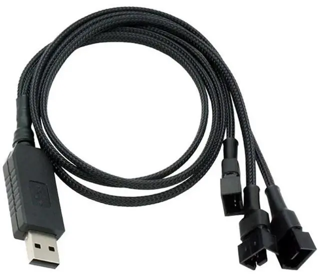 Main image of 12V USB Fan Power Adapter Cable 1 to 3 Step-Up Power Adapter Cable for 4-Pin PC Cooling Fans